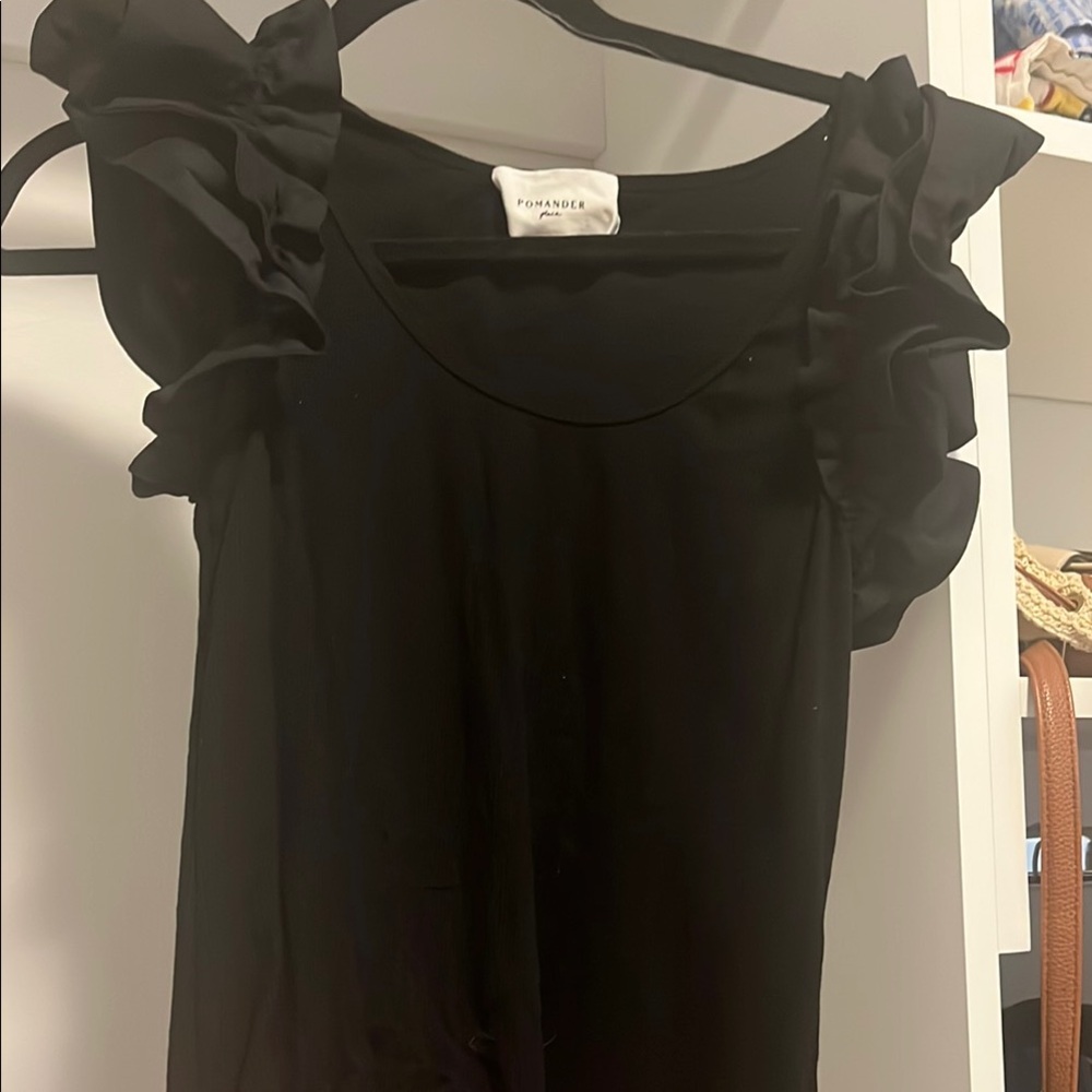 Black Flutter Sleeve Ruffled Blouse